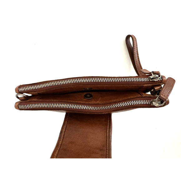 Vilenca Holland Crossbody Clutch Bag Wristlet Brown Leather Zip Pockets Compact - Picture 11 of 15